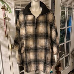 Plaid Half-Zip Pullover Cape